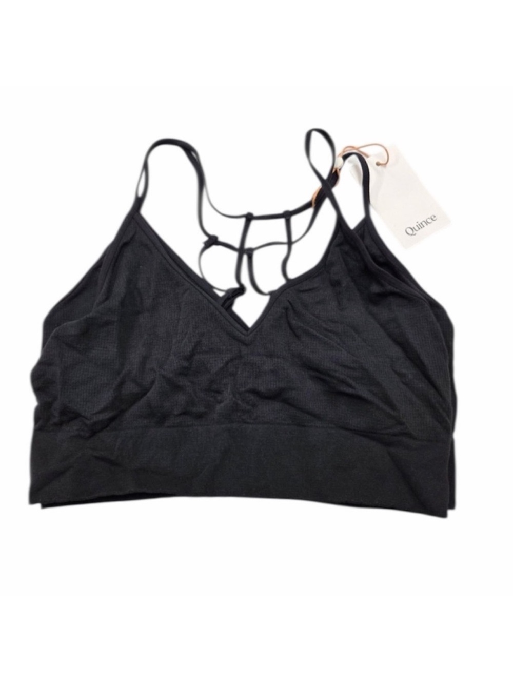 NWT QUINCE 2 Pack Comfort Rib T-Back Bralettes S/M Black 1010